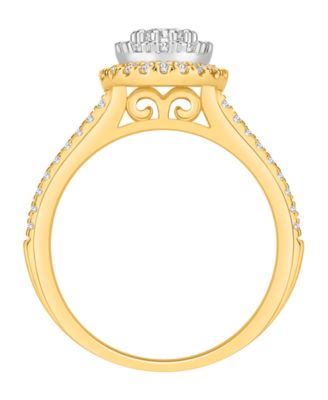 Diamond Halo Cluster Engagement Ring (1/2 ct. t.w.) in 14k Yellow Gold
