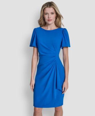 Women's Short Sleeve Scuba Crepe Ruched Sheath Dress