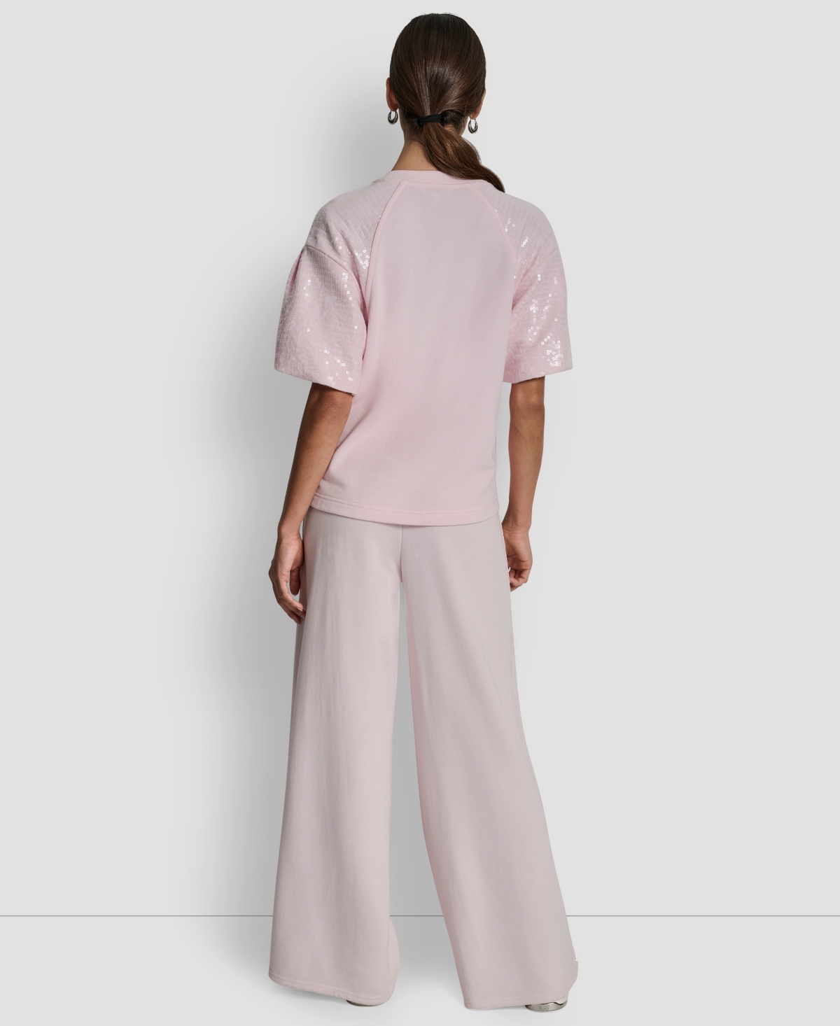 Dkny Jeans Petite Sequin Puff-sleeve Sweatshirt In Pink