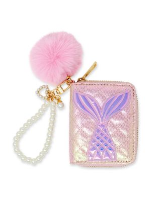 Girls Mermaid Tail Wallet with Pom-Pom & Pearl Strap