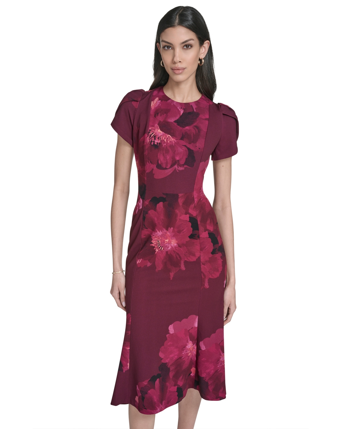 Calvin Klein Women's Crewneck Short-sleeve Midi Dress In Pink