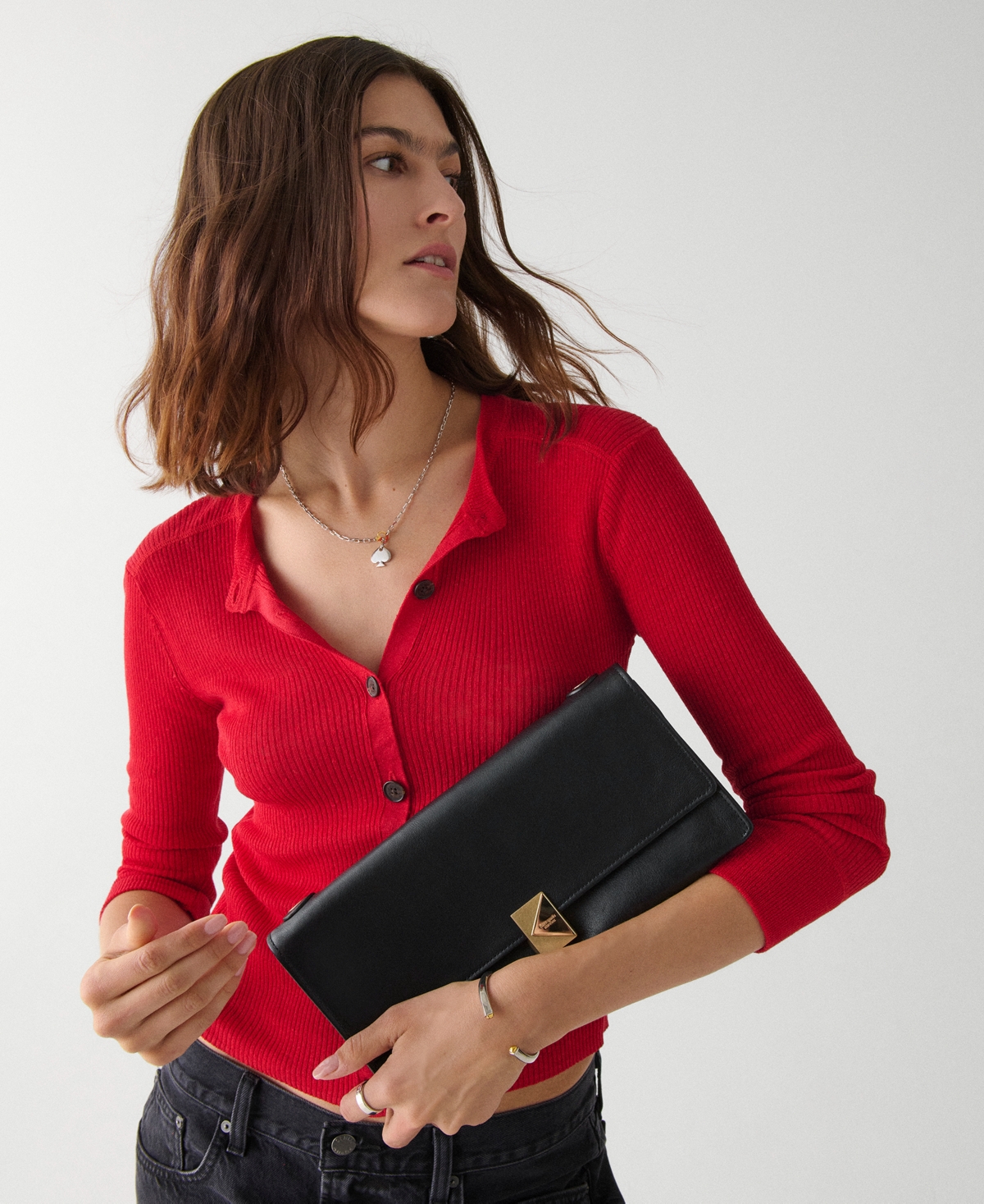 Kate Spade Deco Fine Grain Leather Soft Shoulder Bag In Black