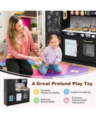 Kids Wooden Pretend Play Kitchen with Blackboard & Accessories