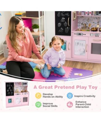 Kids Wooden Pretend Play Kitchen with Blackboard & Accessories