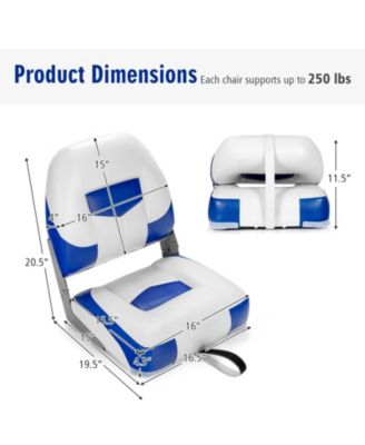 Set of 2 Folding Low Back Fishing Boat Seat with Stainless Steel Screws