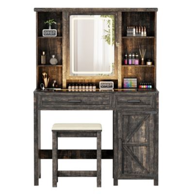 40" Farmhouse Makeup Vanity with LED Mirror & Charging Station
