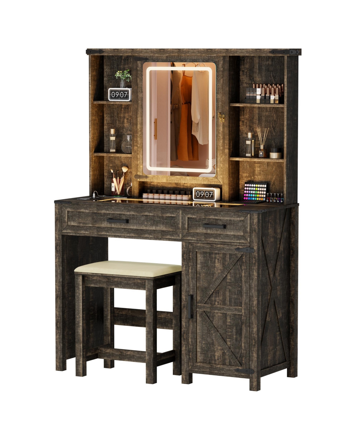 Vlsrka Vanity Makeup Desk with Mirror and Lights