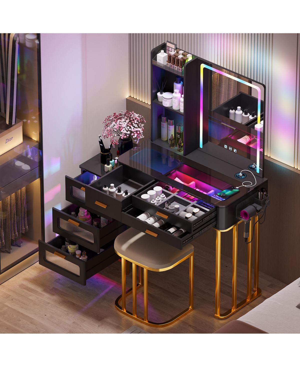 Vlsrka Vanity Makeup Desk with Mirror and Lights