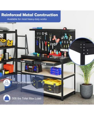 48 x 24 Inch Workbench Work Table with 3 PCs Pegboard Drawer and Shelves