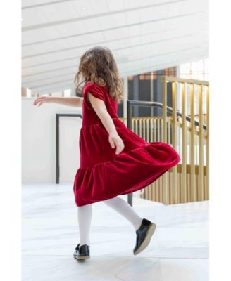 Toddler Girls Dresses Stretch Velvet Dress With Tulip Sleeves
