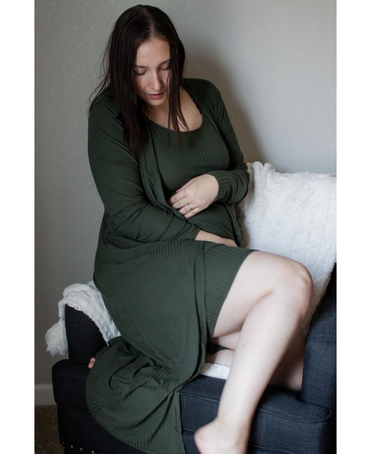 Pinkblush Maternity Olive Ribbed Cardigan 2 Piece Set