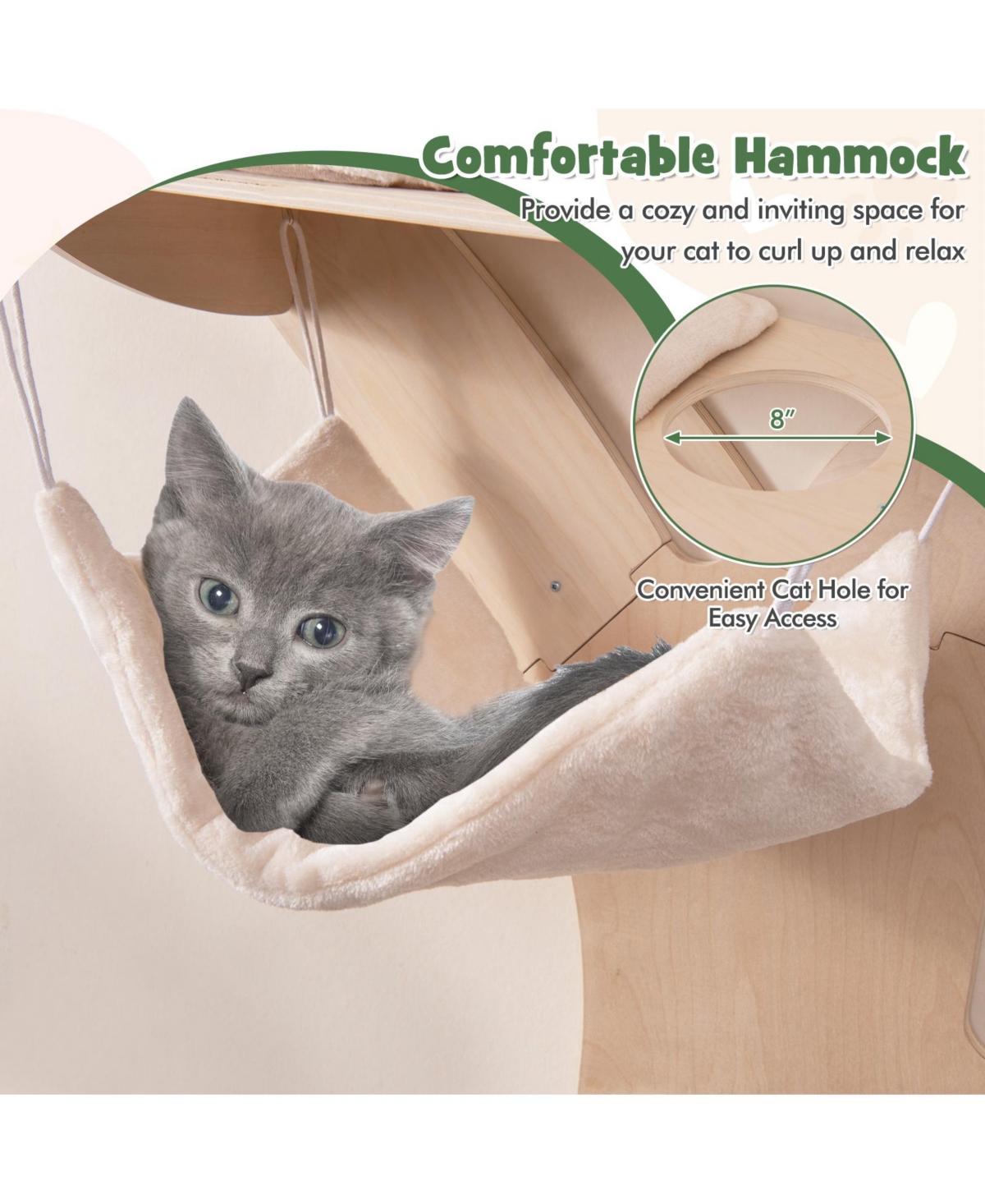 Skonyon Wall-Mounted Cat Tower with Hammock Platforms and Sisal Scratching Mat