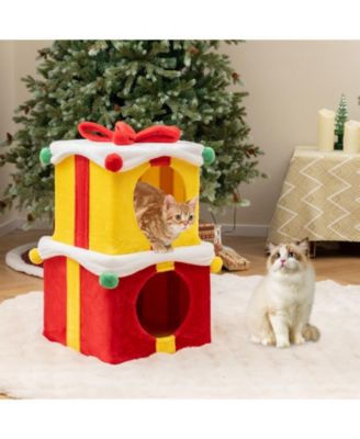 2 Gift Box Shaped Cute Christmas Cat House with Bow