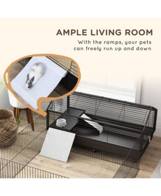 Small Animal Playpen Cage with Rolling Caster, Water Bottle 46.5"