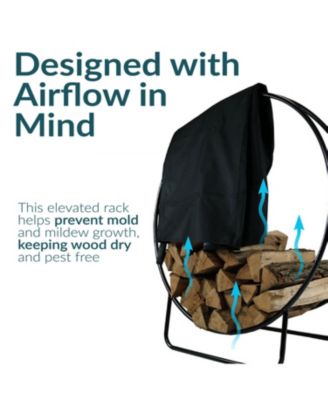 Outdoor Heavy-Duty Steel Firewood Log Hoop Storage Rack with Weather-Resistant PVC Log Hoop Cover