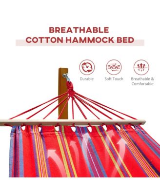 Wooden Curved Arc Hammock Stand with Cotton Hammock Outdoor Patio Swing Multicolor