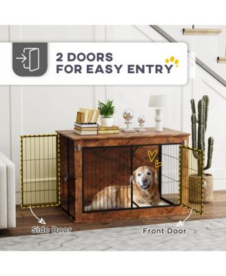 39" Dog Crate Furniture w/ Flip-up Top Opening, 2 Doors, for L Dogs