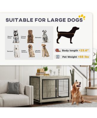 39" Dog Crate Furniture on Wheels, for Large Dogs,