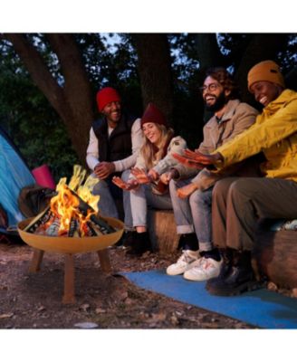 Outdoor Camping or Backyard Round Cast Iron Rustic Fire Pit Bowl with Handles