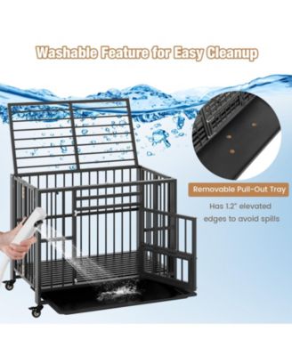 Foldable Heavy-Duty Metal Dog Cage Chew-proof Dog Crate with Lockable Universal Wheels