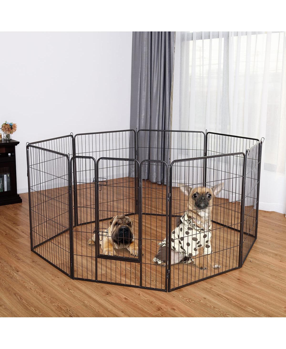 Sugift 8 Metal Panel Heavy Duty Pet Playpen Dog Fence with Door-40 Inch