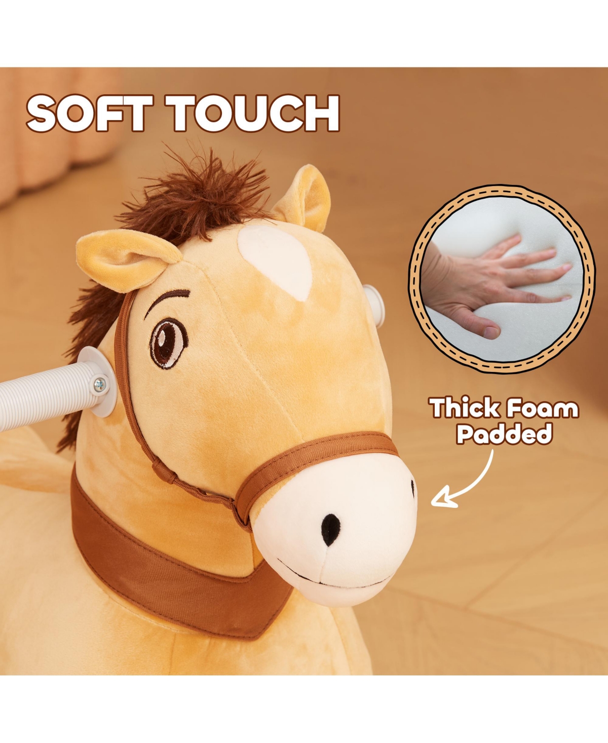 Qaba 6V Electric Ride on Horse with Music Forward, Pu Wheels,