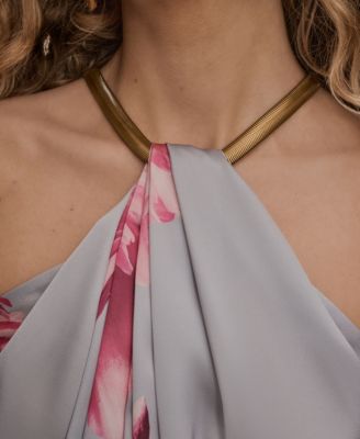 Women's Printed Twist Neck Coil Halter Top