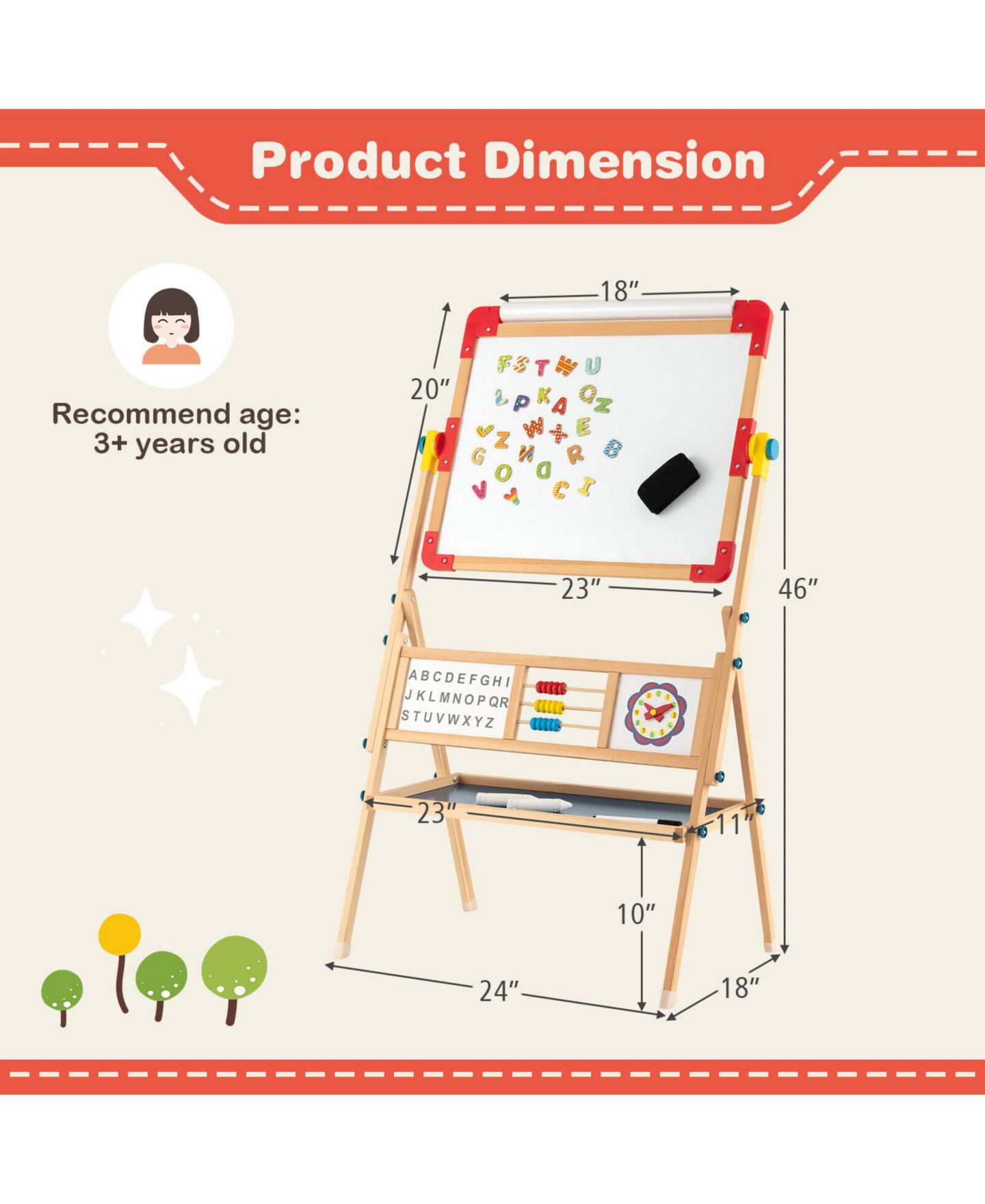 Детская игрушка SUGIFT 3-in-1 Wooden Adjustable Art Easel with Drawing Paper Roll, Ages 3+, цвет: Коричневый — фото 4