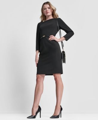 Women's 3/4 Sleeve Asymmetric Neck Sheath Dress