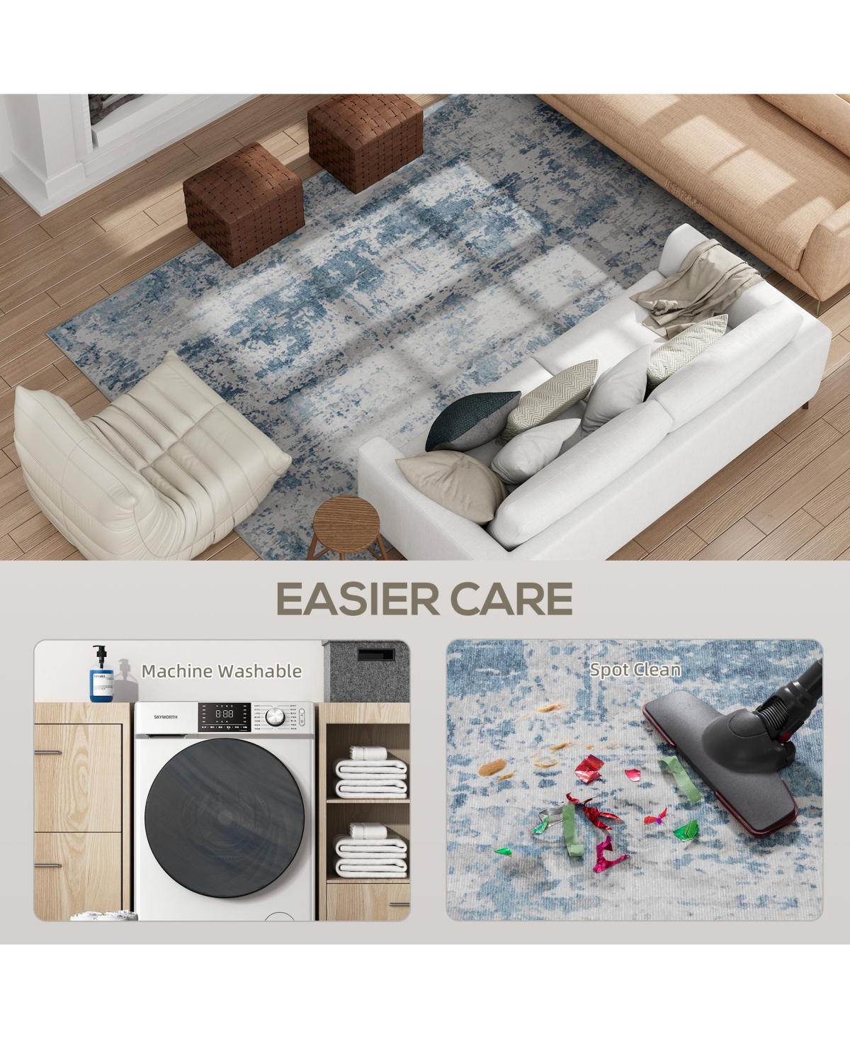 Homcom Area Rug 8x10, Non-Slip Machine Washable Rug for Living Room,