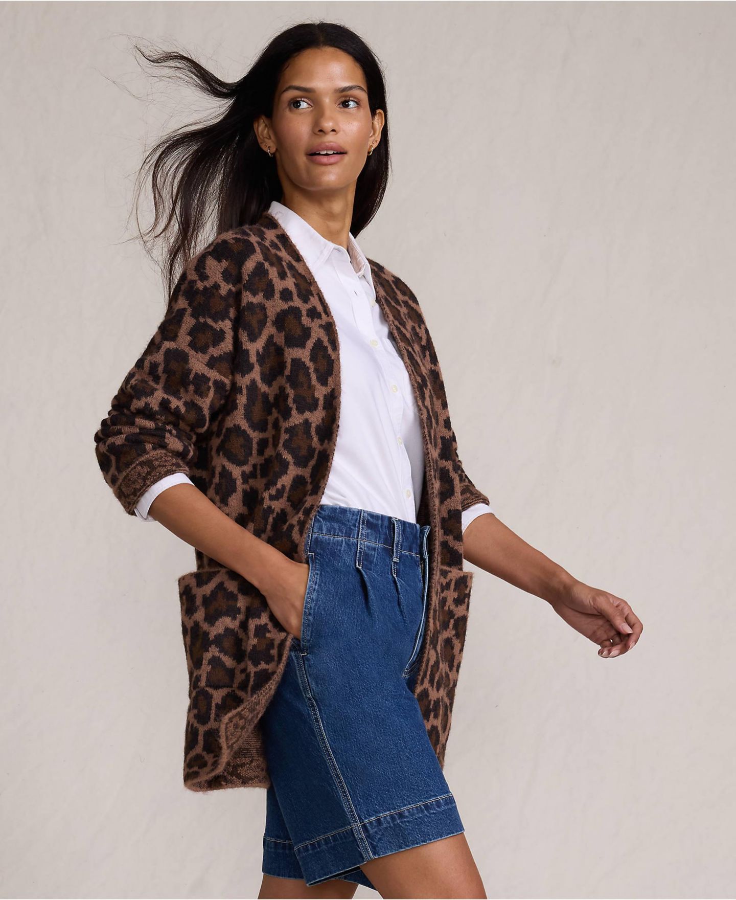 Женские кардиганы Lands' End Fuzzy Jacquard Cardigan Jacket, цвет: Тёмный глиняный — фото 4