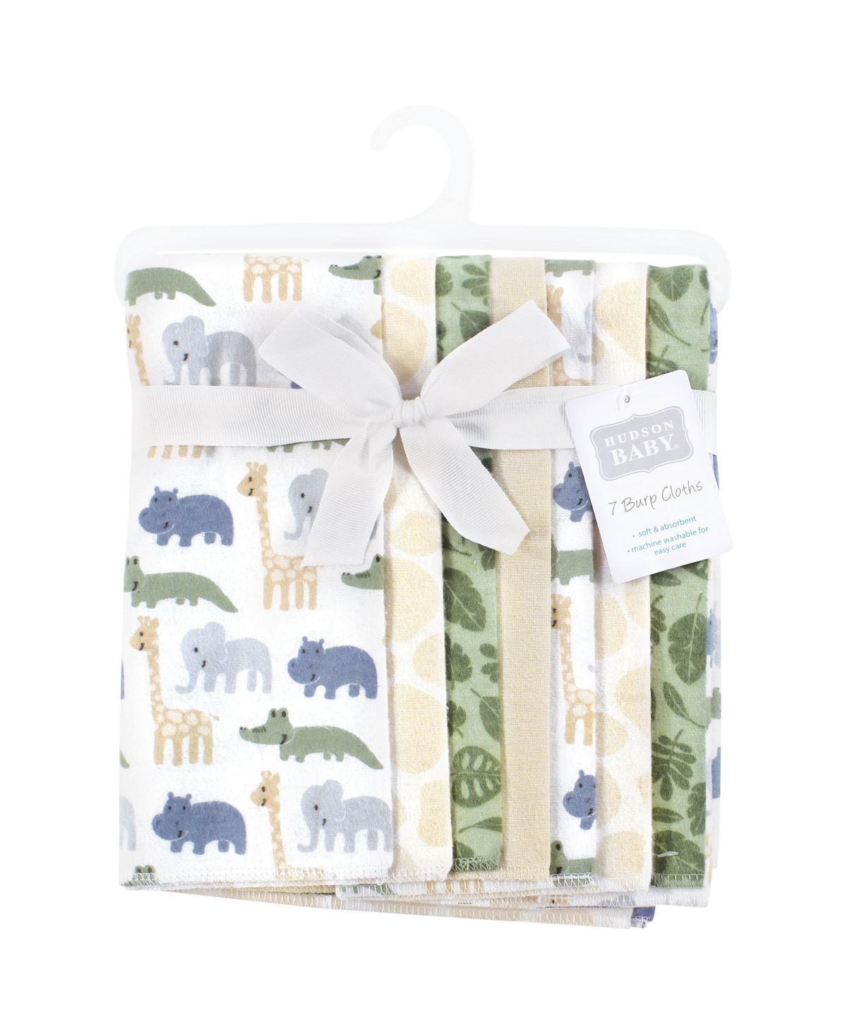 Hudson Baby Cotton Flannel Burp Cloths 7-Pack, Wild Leaf Safari , One Size