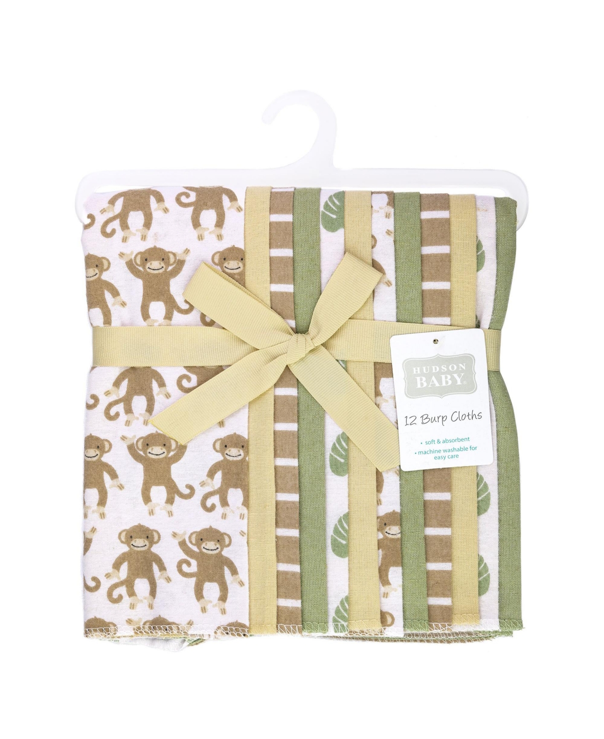 Hudson Baby Infant Boys Cotton Flannel Burp Cloths 12-Pack Bundle, Monkey, One Size