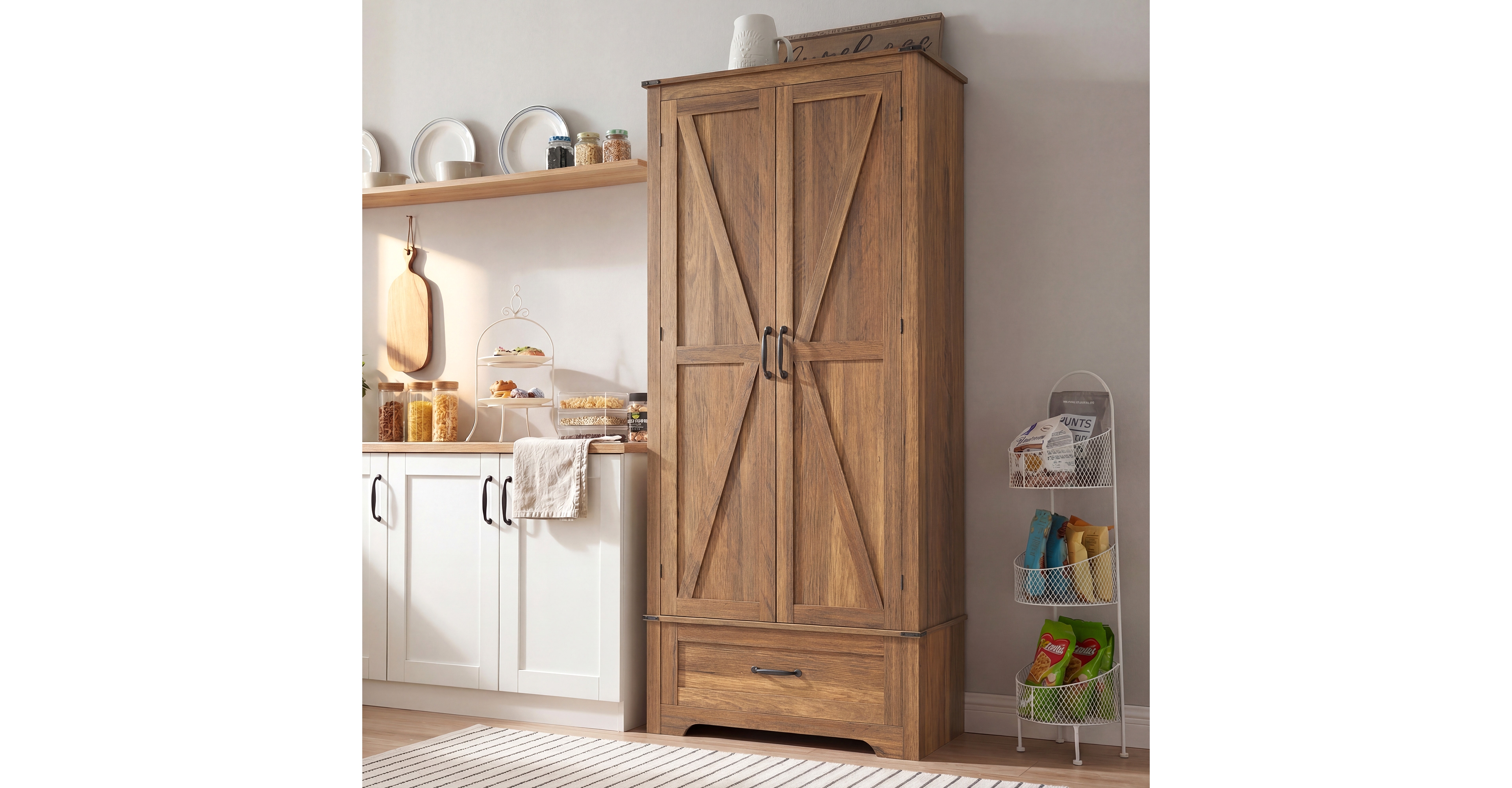 Homcom 72" Farmhouse Pantry Cabinet, Kitchen Cabinet