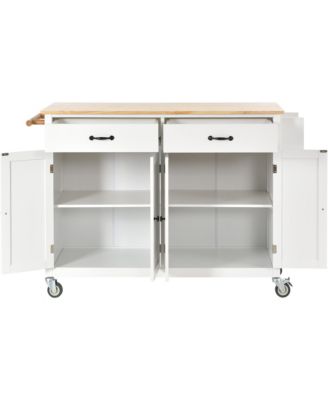 54.3inch Kitchen Island Cart with Solid Wood Top, Locking Wheels, 4-Door Cabinet, Two Drawers, Spice Rack and Towel Rack for Dining Room