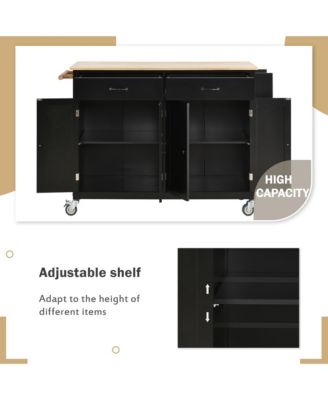 54.3inch Kitchen Island Cart with Solid Wood Top, Locking Wheels, 4-Door Cabinet, Two Drawers, Spice Rack and Towel Rack for Dining Room
