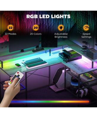 L Shaped Desk with LED Lights and Power Outlets Gaming Desk