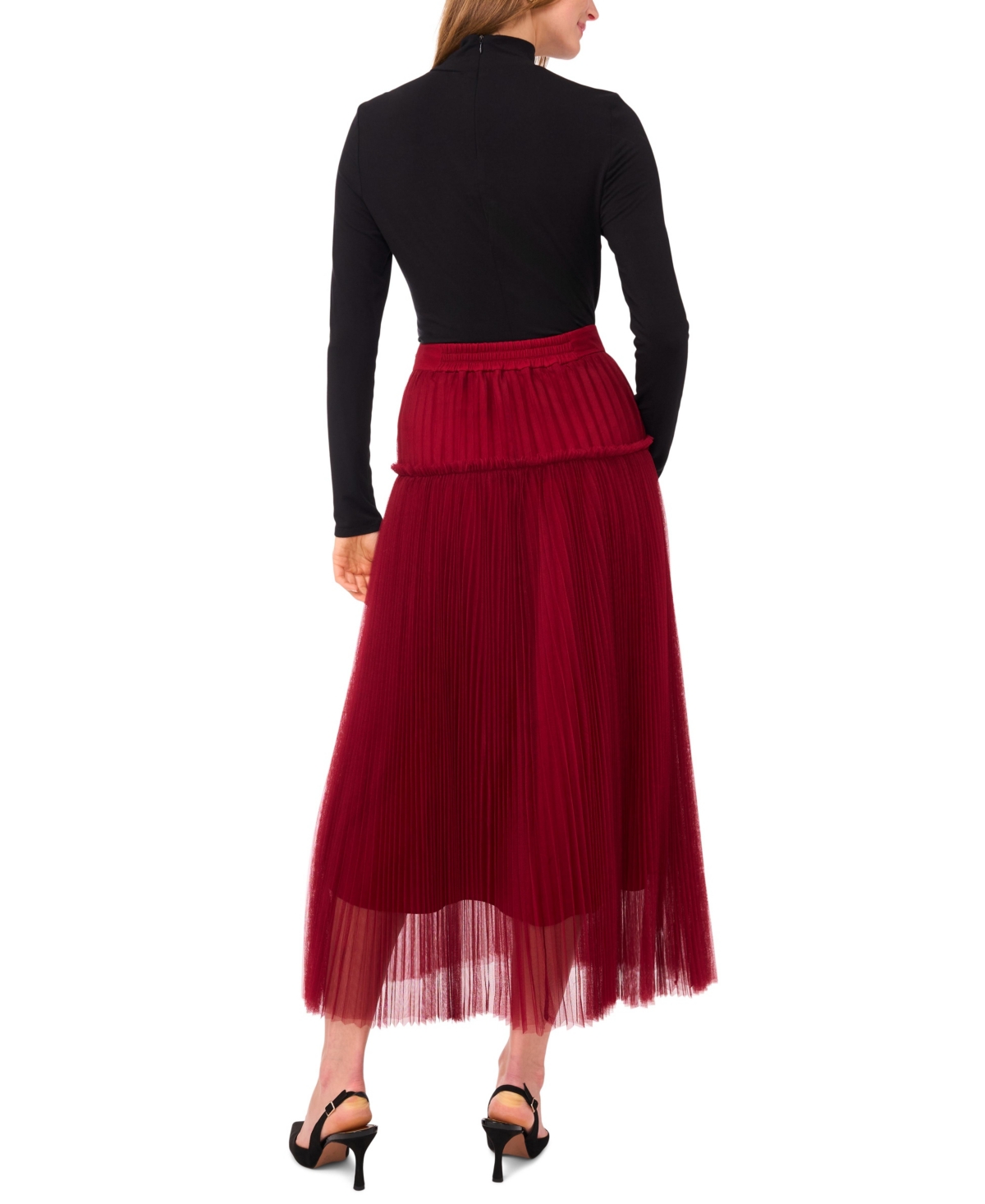 Vince Camuto Pleated Midi Skirt In Red
