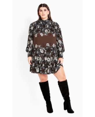 Women's Plus Size Cassia Puff Sleeves Ruffle Placement Dress