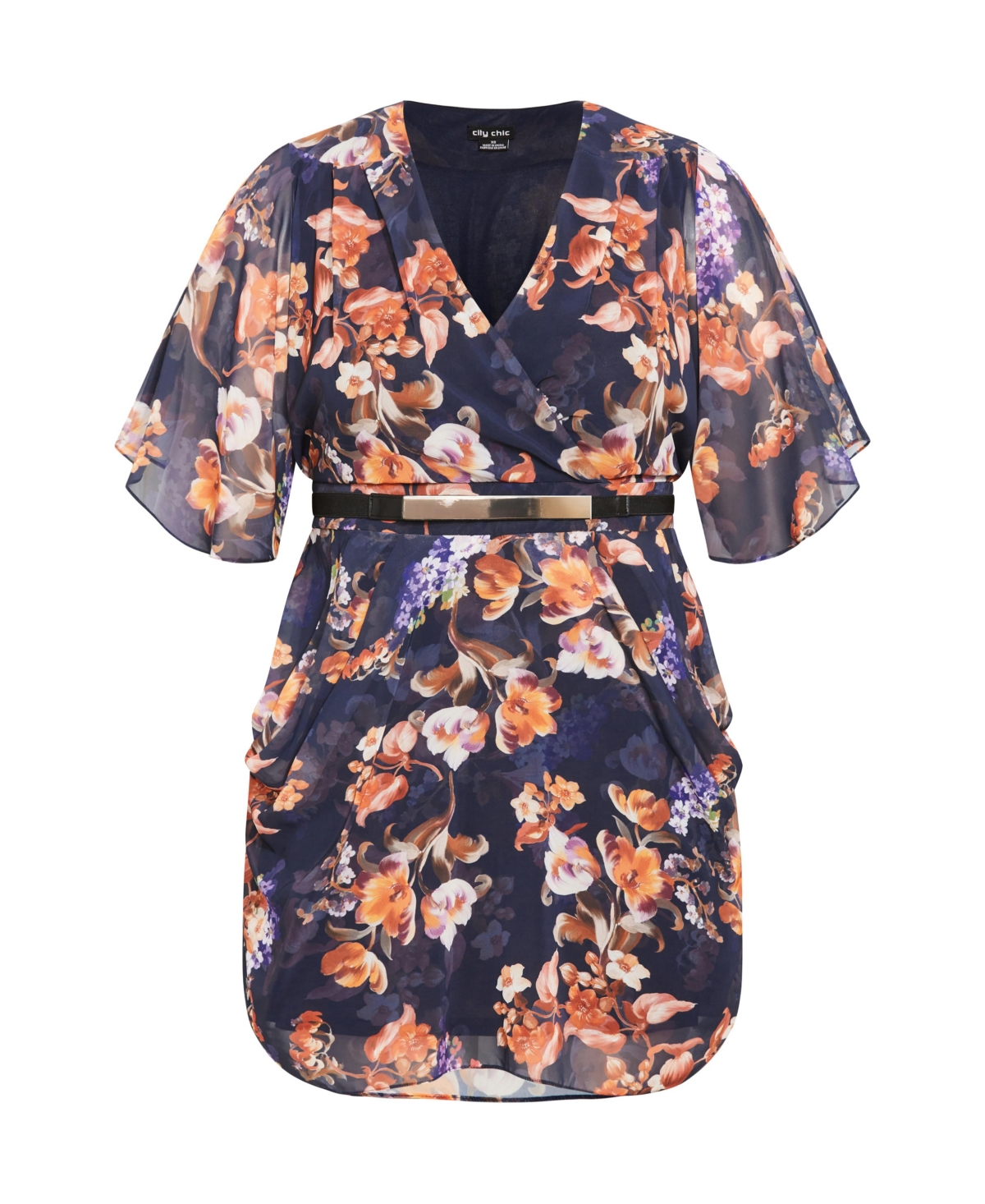 City Chic Women's Color Wrap Print Dress