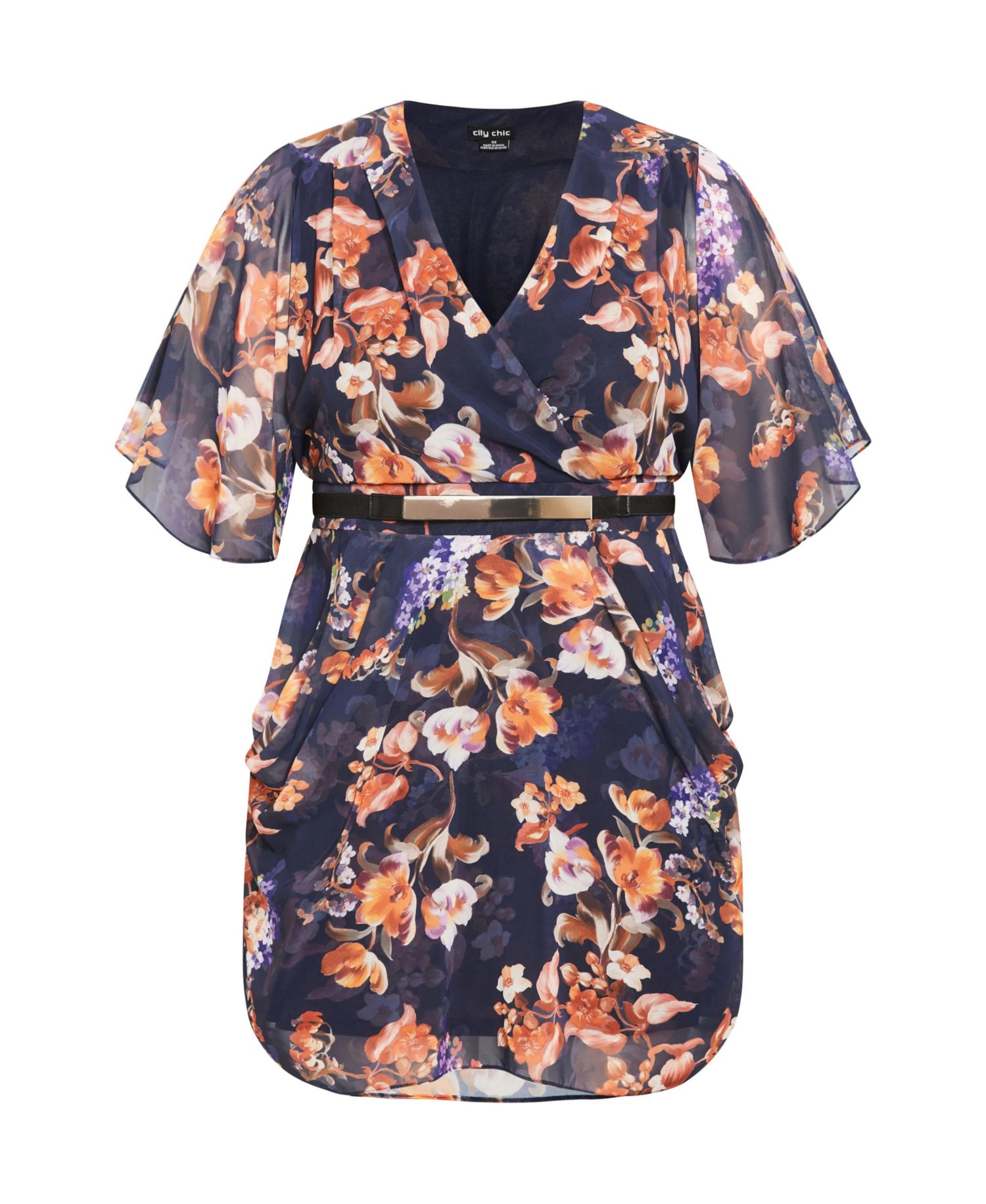 Plus Size Color Wrap Print Dress