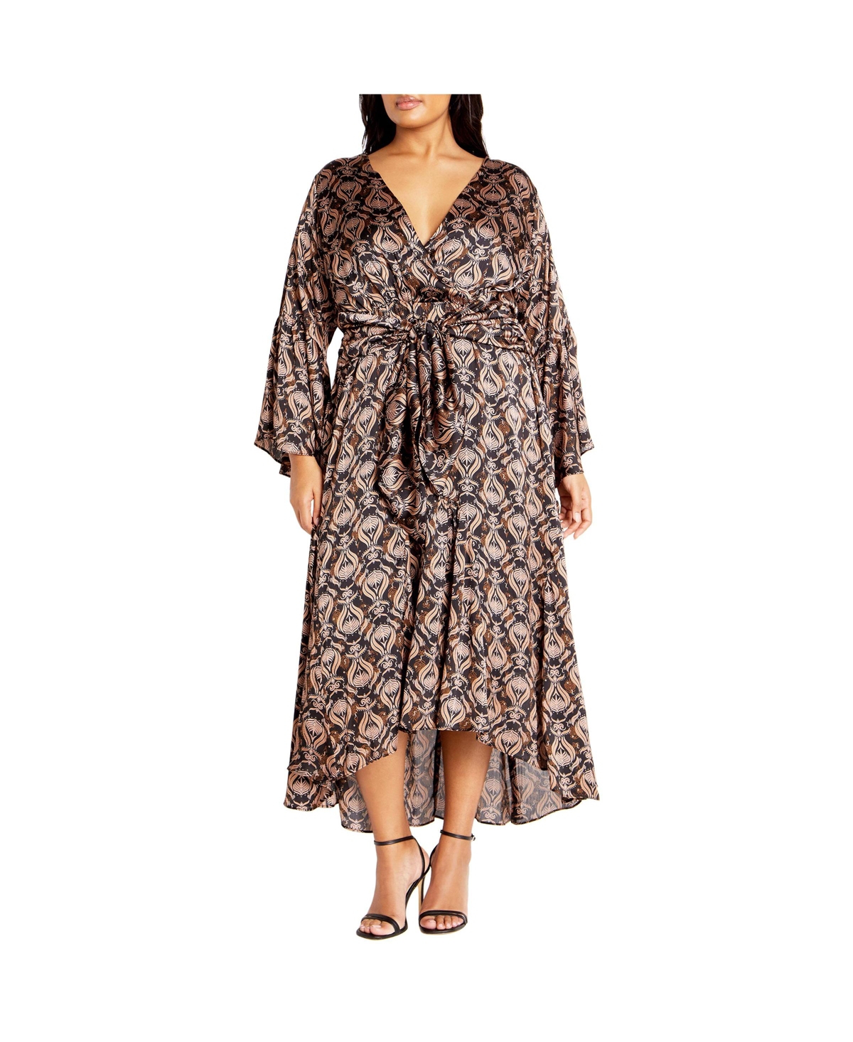 City Chic Women's Tie Front Fan Maxi Dress