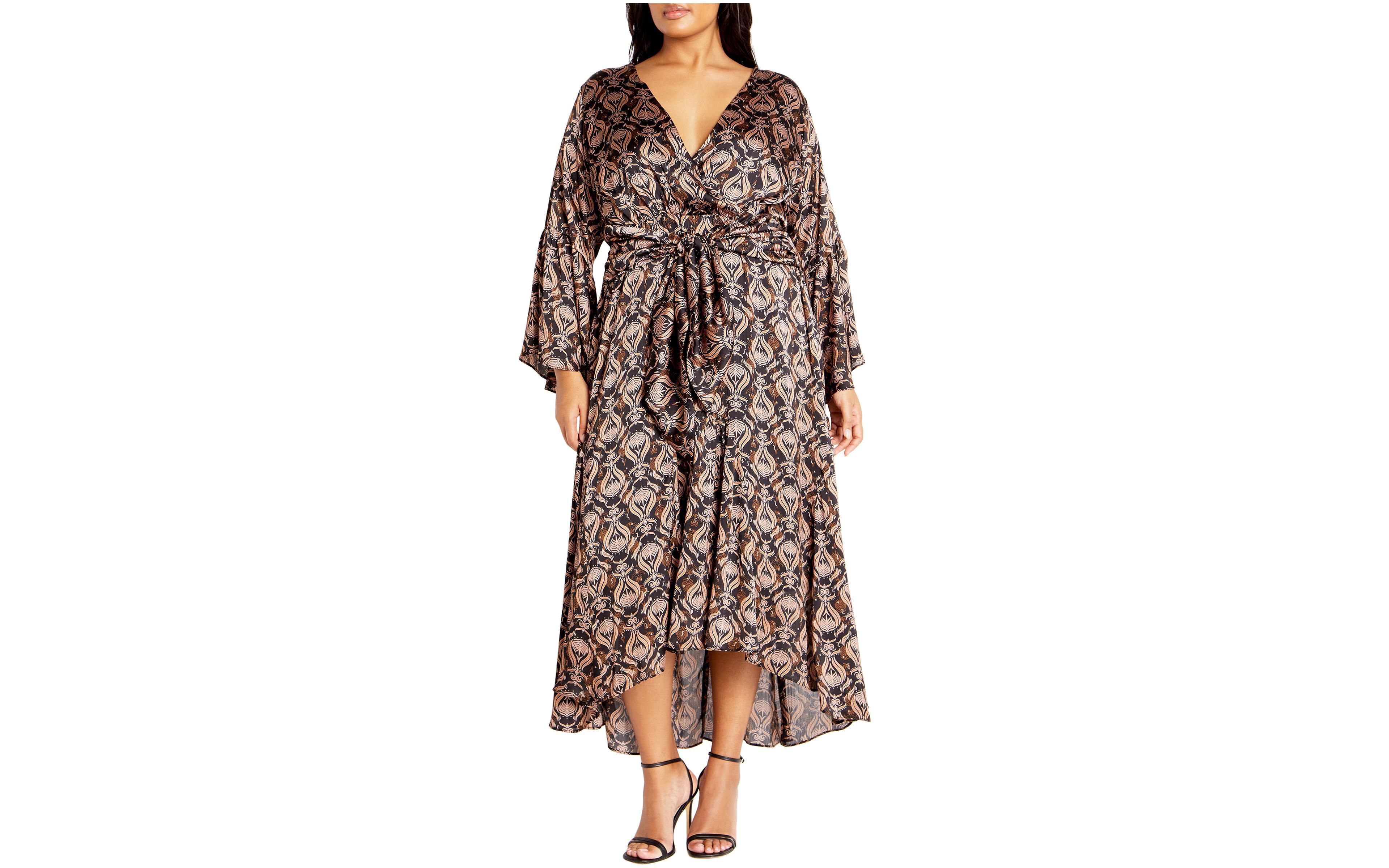 City Chic Women's Tie Front Fan Maxi Dress