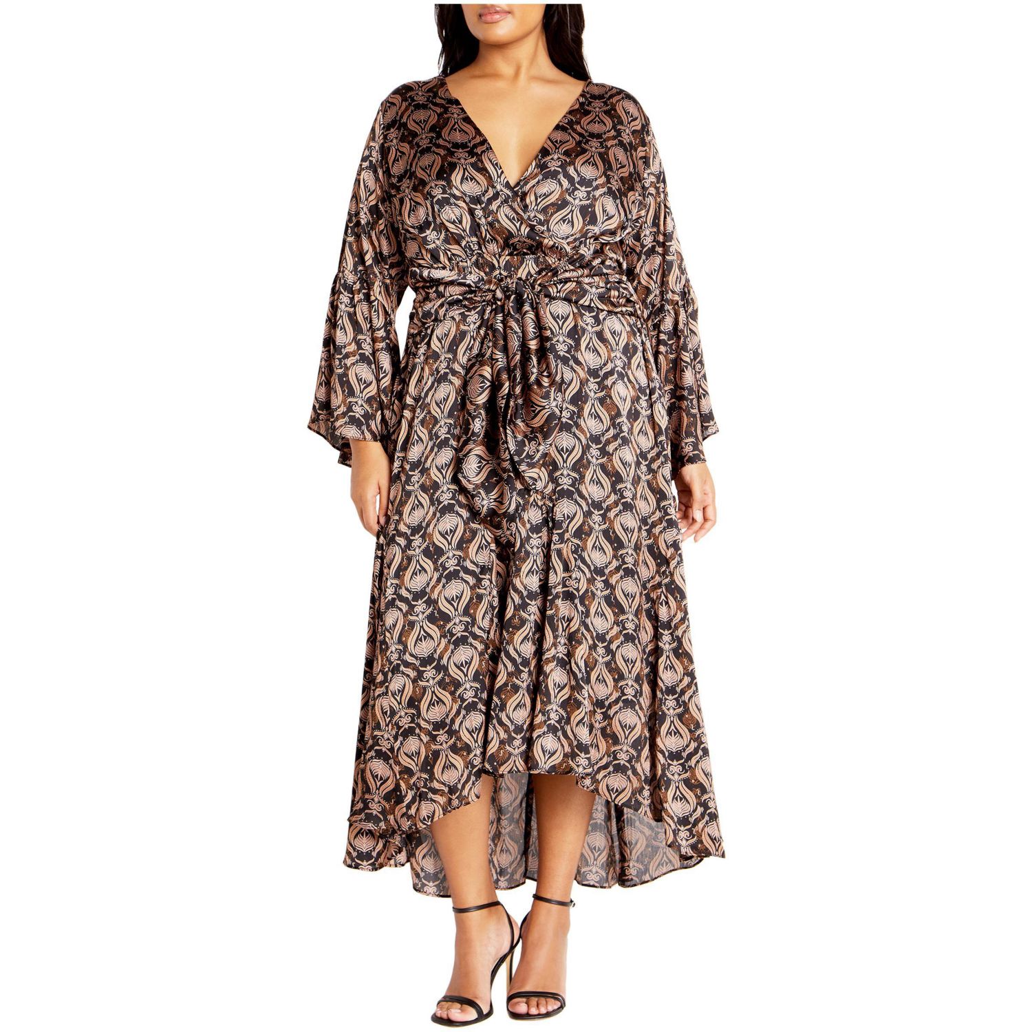 Plus Size Tie Front Fan Maxi Dress