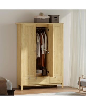 Wardrobe Closet with 3 Doors and 2 Drawers Bedroom Armoire