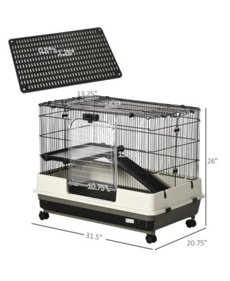 Small Animal Cage with Wheels, Portable Bunny Cage 2-Tier