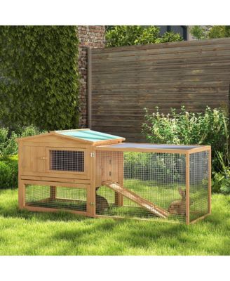 Wooden Small Animal House Rabbit Hutch Bunny Cage w/ Backyard Run Ramp