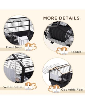 Small Animal Playpen Cage w/ Rolling Caster, Water Bottle, 35" L