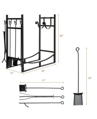 30 Inch Firewood Rack with 4 Tool Set Kindling Holders for Indoor and Outdoor