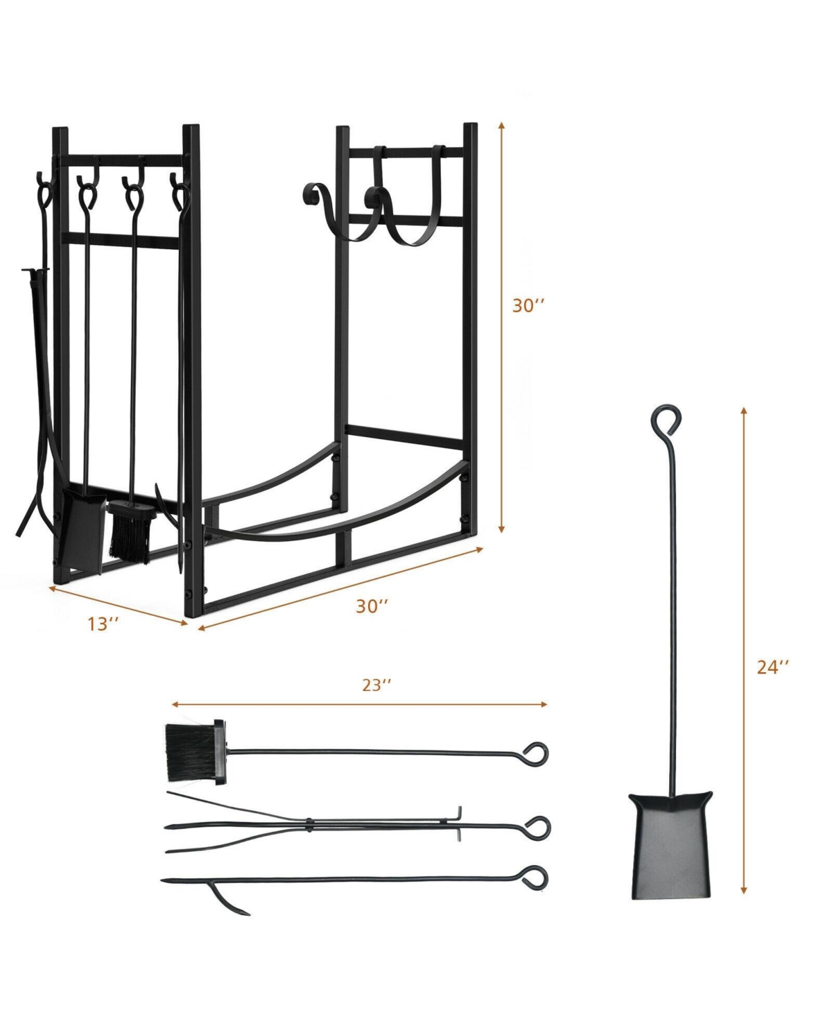 Sugift 30 Inch Firewood Rack with 4 Tool Set Kindling Holders for Indoor and Outdoor